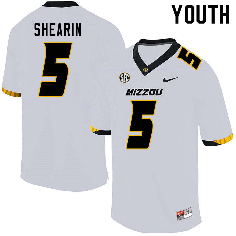 Youth #5 Chris Shearin Missouri Tigers College Football Jerseys Sale-White - Click Image to Close